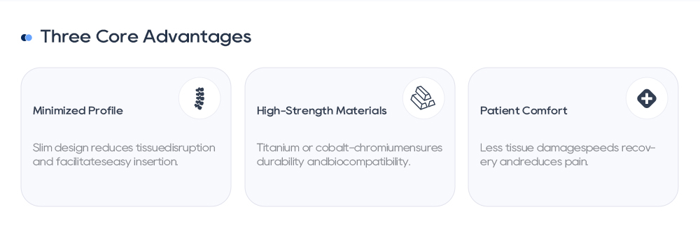 Core Advantages of MisFix Spinal Implants: Minimized Profile, High-Strength Titanium, and Patient Comfort Ventajas principales de los implantes espinales MisFix: perfil minimizado, titanio de alta resistencia y comodidad para el paciente