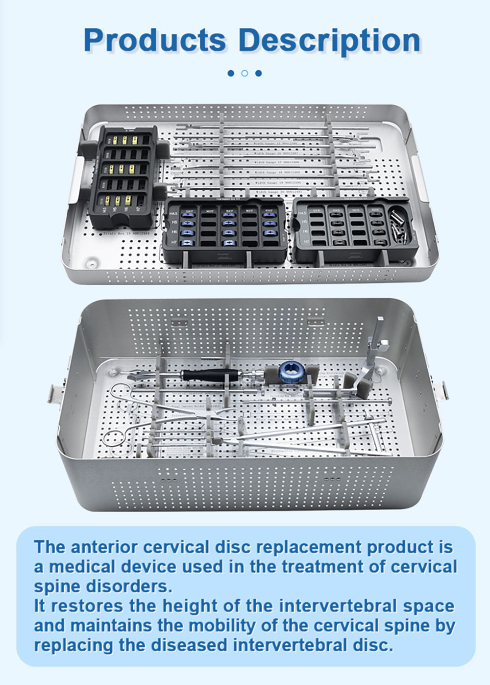 椎间盘假体器械包-详情页_03 Juego de instrumentos de disco cervical artificial Kit de reemplazo total de disco (TDR) | XC Medico |