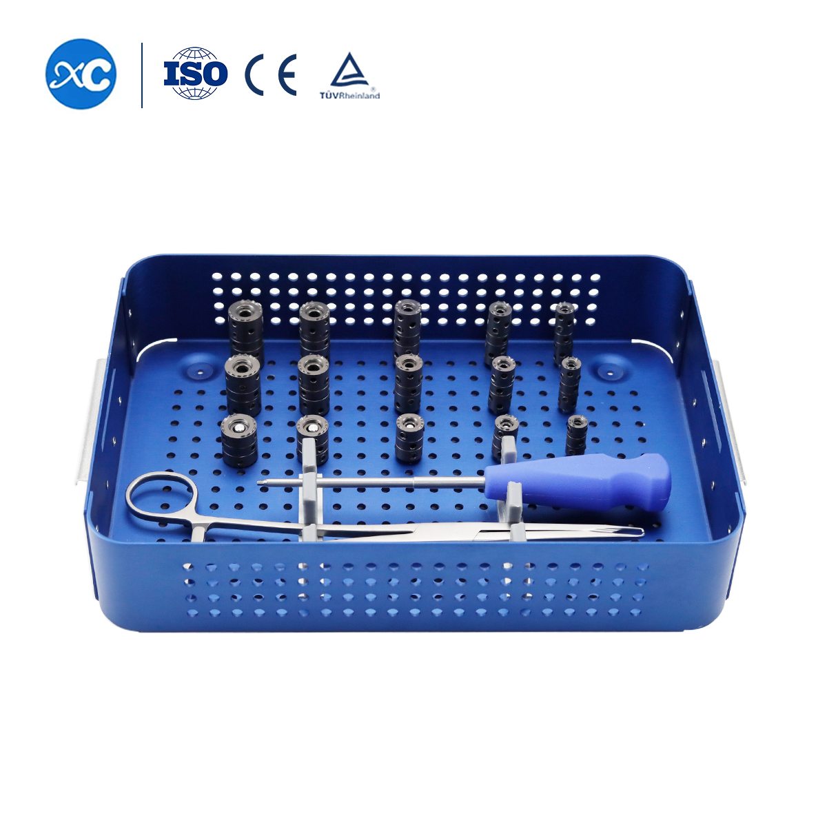 Conjunto de instrumentos con jaula de titanio expandible