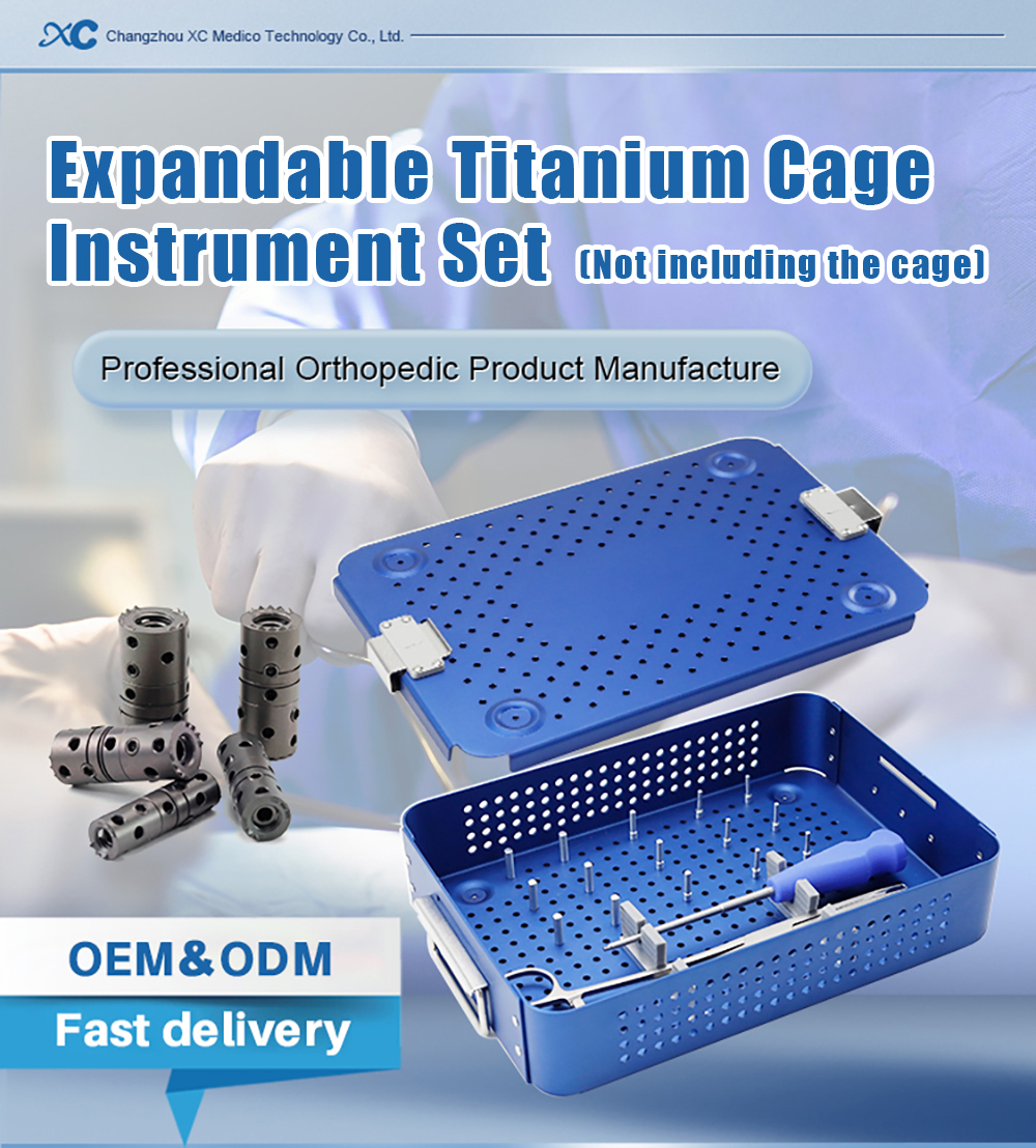 Instrumental con jaula de titanio expandible y bandeja de esterilizaci&oacute;n de aluminio