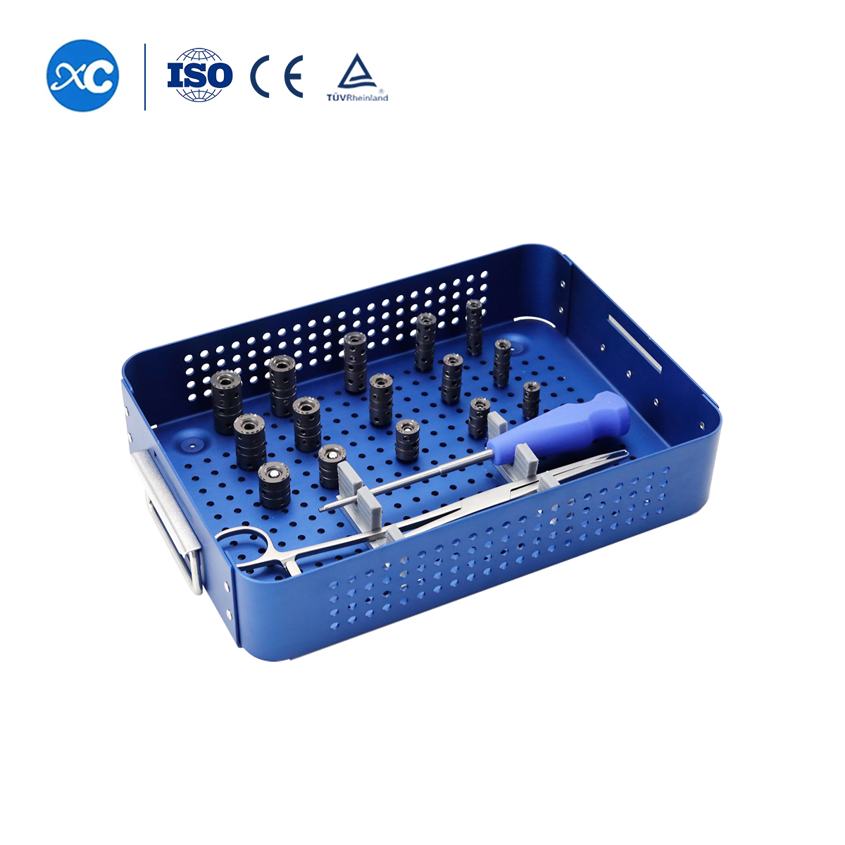 Conjunto de instrumentos con jaula de titanio expandible