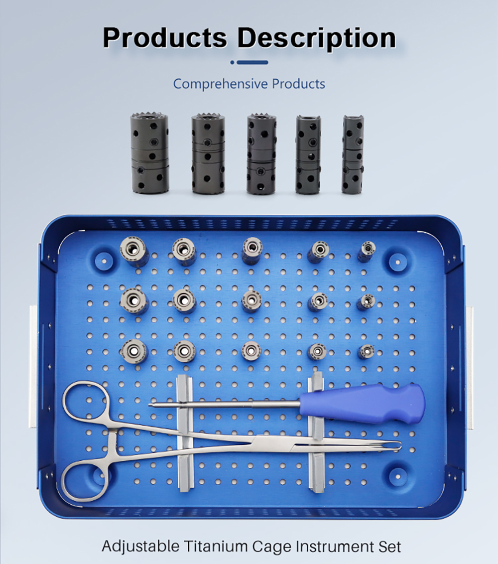 Tama&ntilde;os de jaulas de titanio expandibles y configuraci&oacute;n de instrumentos compatibles 