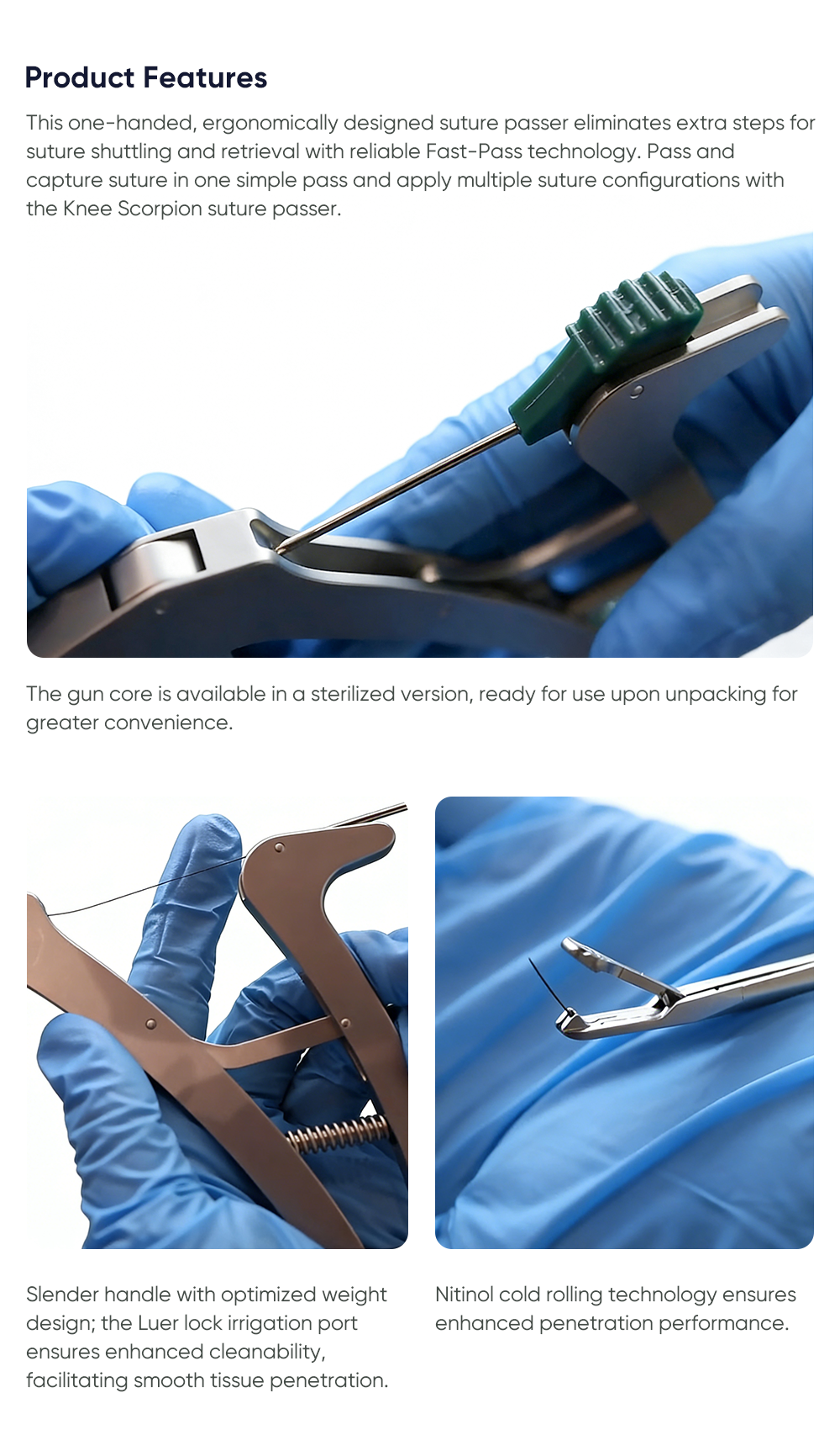 Juego de instrumentos para pasador de sutura de rodilla Herramienta de reparaci&oacute;n de menisco artrosc&oacute;pico | XC Medico | 