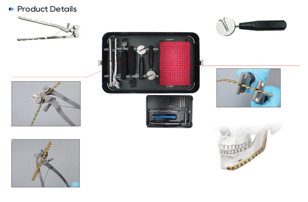 Juego de instrumentos de reconstrucci&oacute;n maxilofacial de 2,4 mm con doblador de placas multifunci&oacute;n, cortador de placas y contorneado de placas mandibulares