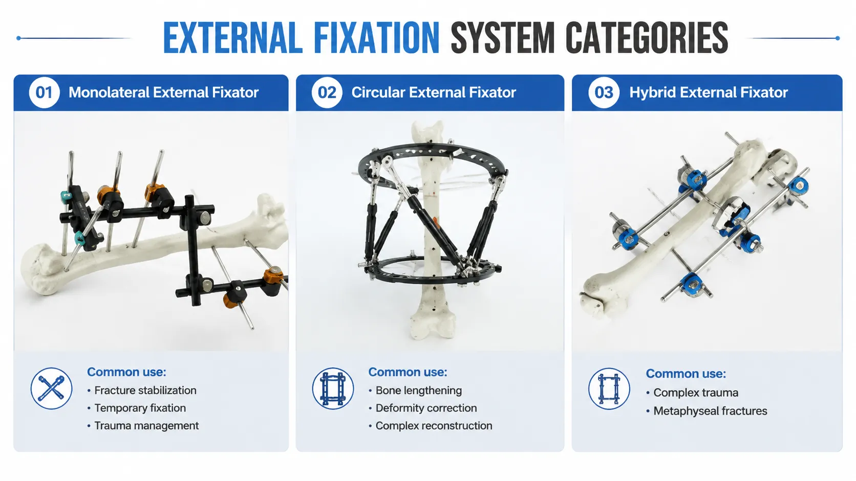 Comparaci&oacute;n de tipos de minifijadores externos h&iacute;bridos circulares monolaterales 
