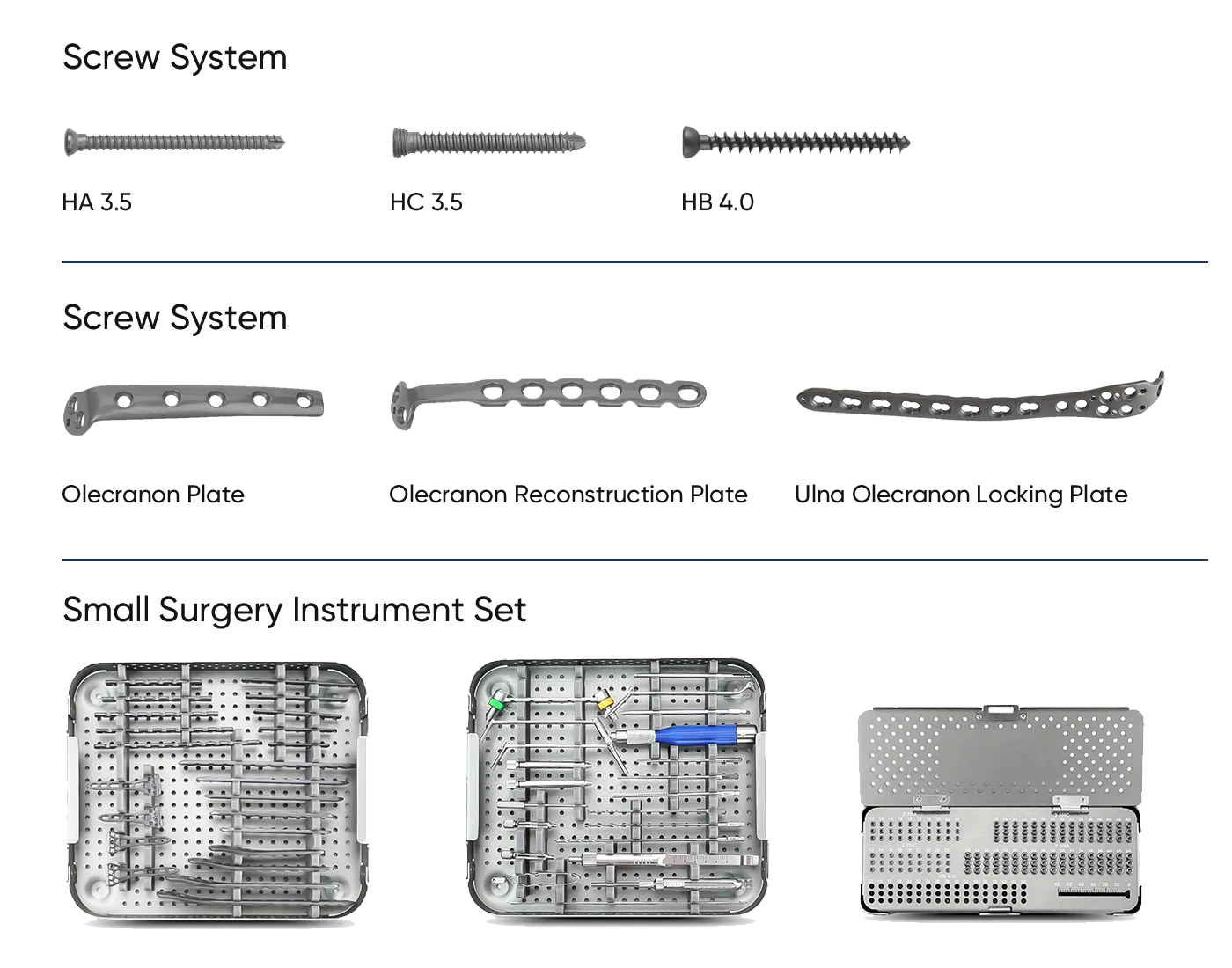 Olecranon plate screw and instrument system configuration