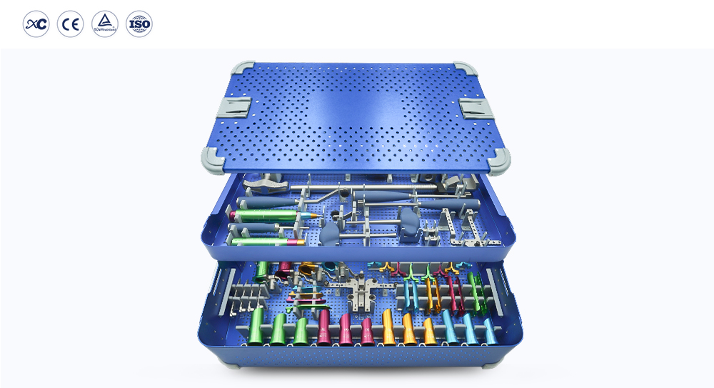 Juego de instrumentos esterilizados para el portal espinal MIS en bandejas ortop&eacute;dicas azules