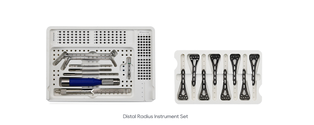 Bandejas para instrumental de radio distal con tornillos y placas