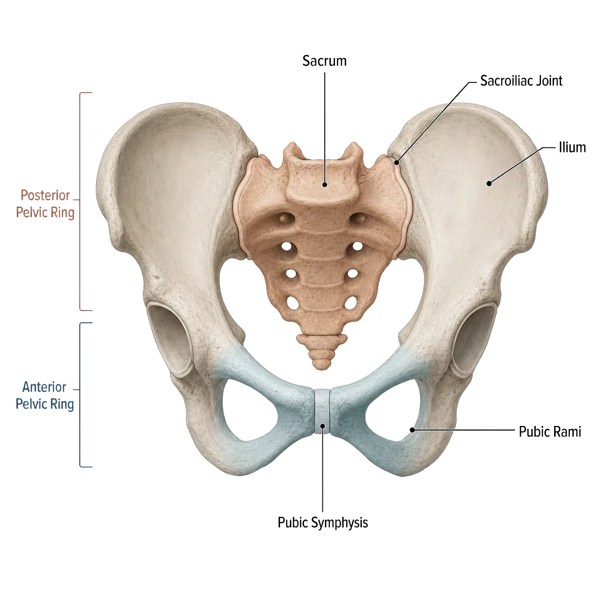 Anterior and posterior pelvic ring anatomy