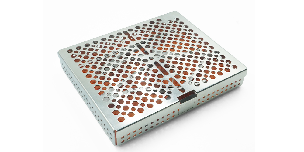 Estuche de esterilizaci&oacute;n perforado de acero inoxidable para instrumentos h&iacute;bridos de fijaci&oacute;n intermaxilar