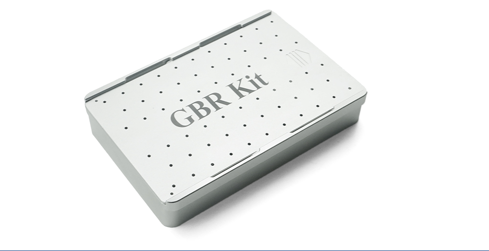 Kit GBR cerrado Estuche de esterilizaci&oacute;n de aluminio, vista oblicua