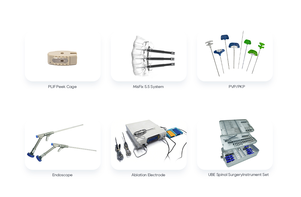 Sistemas de columna relacionados: TLIF Peek Cage, endoscopio, PVP/PKP, juego de instrumentos UBE