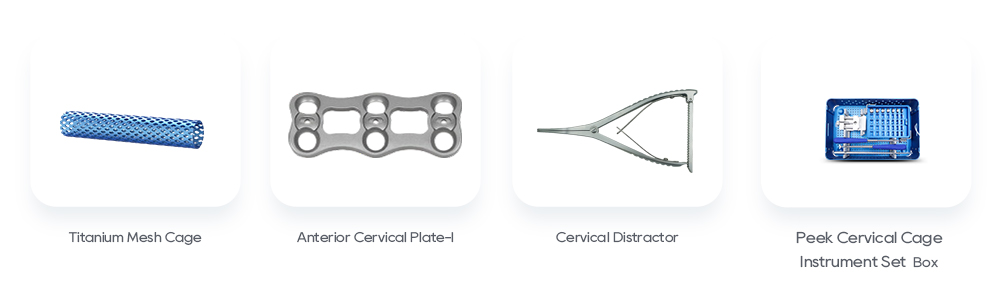 Productos relacionados con la columna vertebral de ACDF: jaula de malla de titanio, placa cervical anterior I, distractor cervical