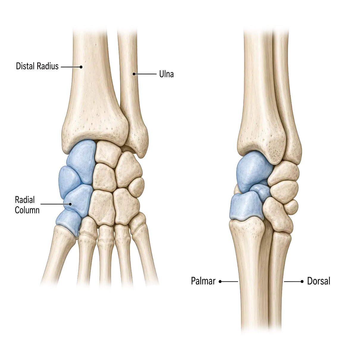 Distal radius anatomy and fixation regions