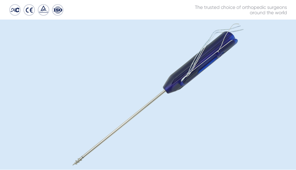 Ancla de sutura de titanio no absorbible con insertador precargado y mango ergon&oacute;mico azul
