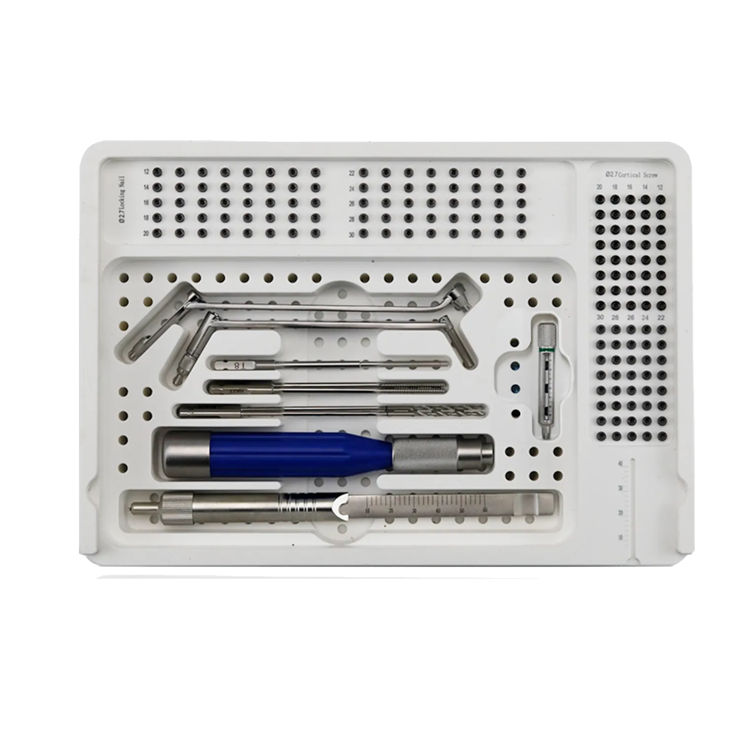 Bandeja para juego de instrumentos de radio distal con gu&iacute;as de broca y destornillador Stardrive