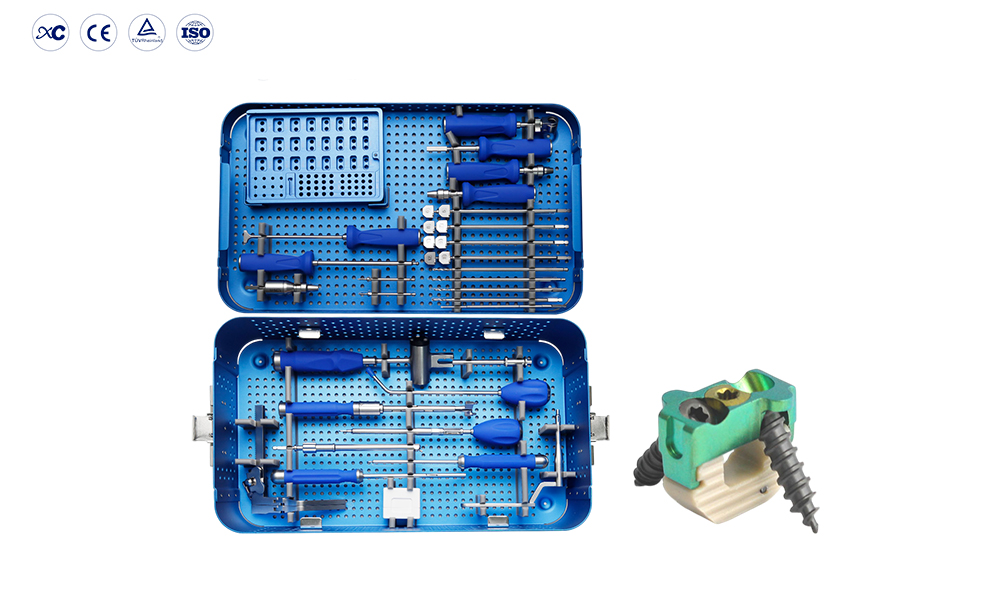 Jaula cervical PEEK con juego de instrumentos con 2 tornillos de bloqueo