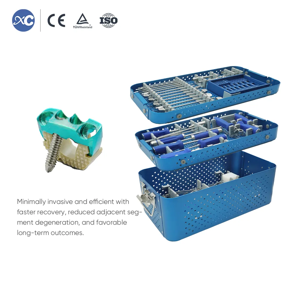 Caja cervical de PEEK de perfil cero con juego de instrumentos exclusivo con 4 tornillos de bloqueo