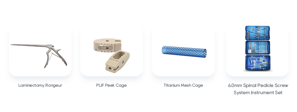 Recomendaciones de productos ortop&eacute;dicos relacionados con la columna vertebral: pinza para laminectom&iacute;a, jaula PLIF Peek, jaula de malla de titanio