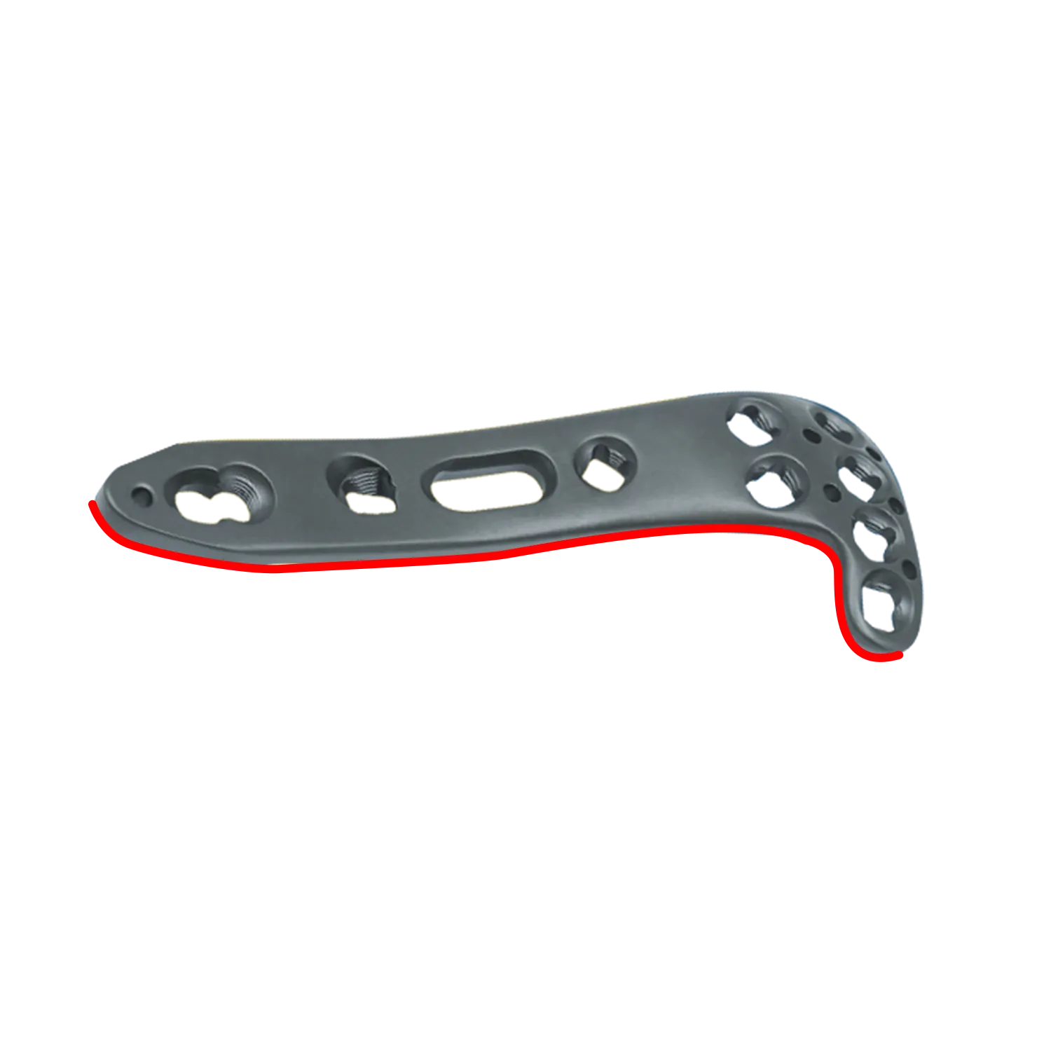 Parte inferior anat&oacute;micamente contorneada de la placa tibial lateral para soporte de fragmentos.